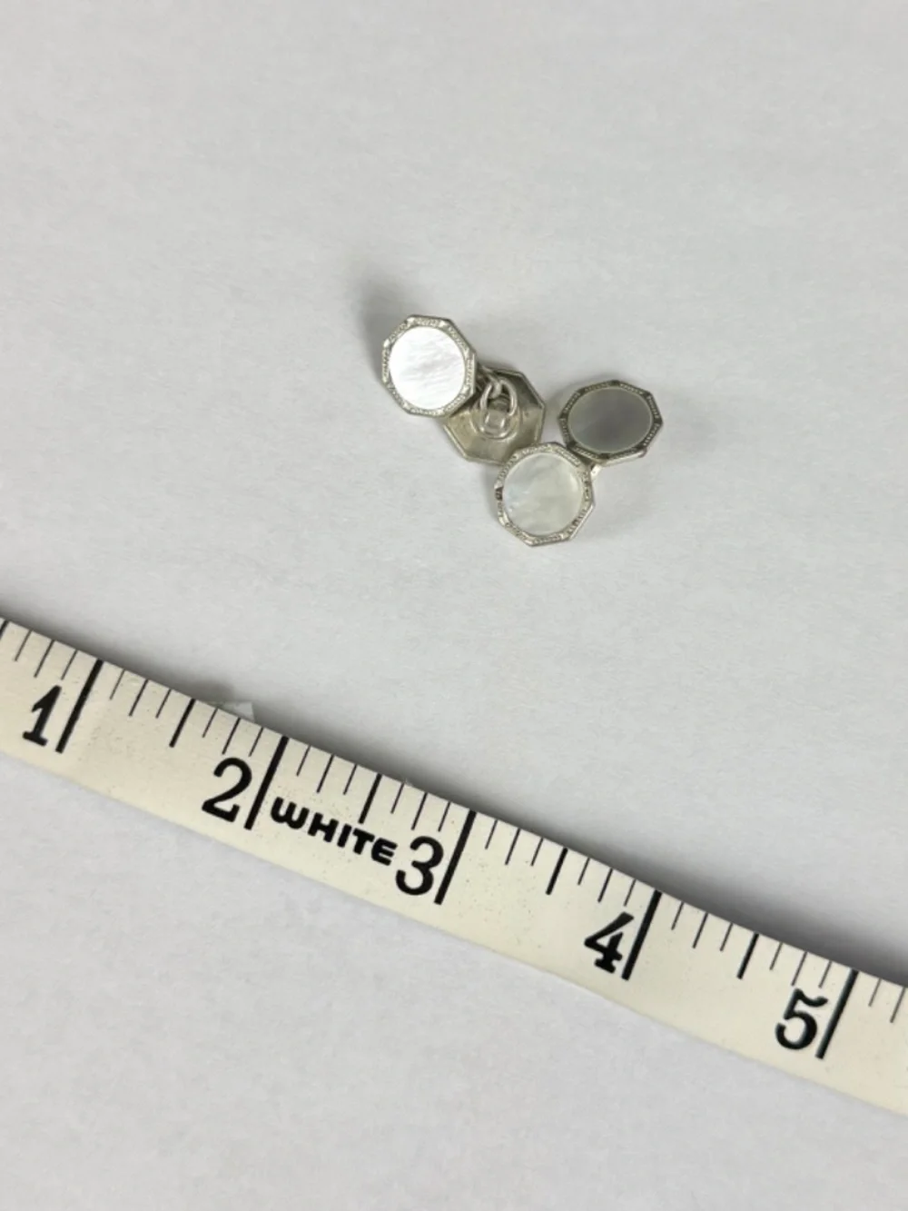 Vintage Art Deco Silver Tone Cuff Links Octagon w/ Mother of Pearl Inlay Antique
